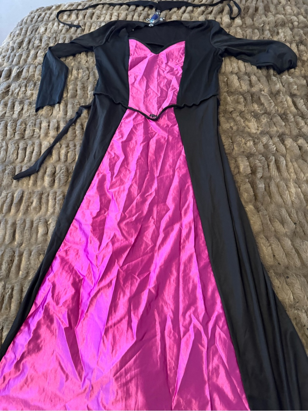Vintage Black Pink Evil Queen Sorceress Witch Costume Gown w Jeweled Choker